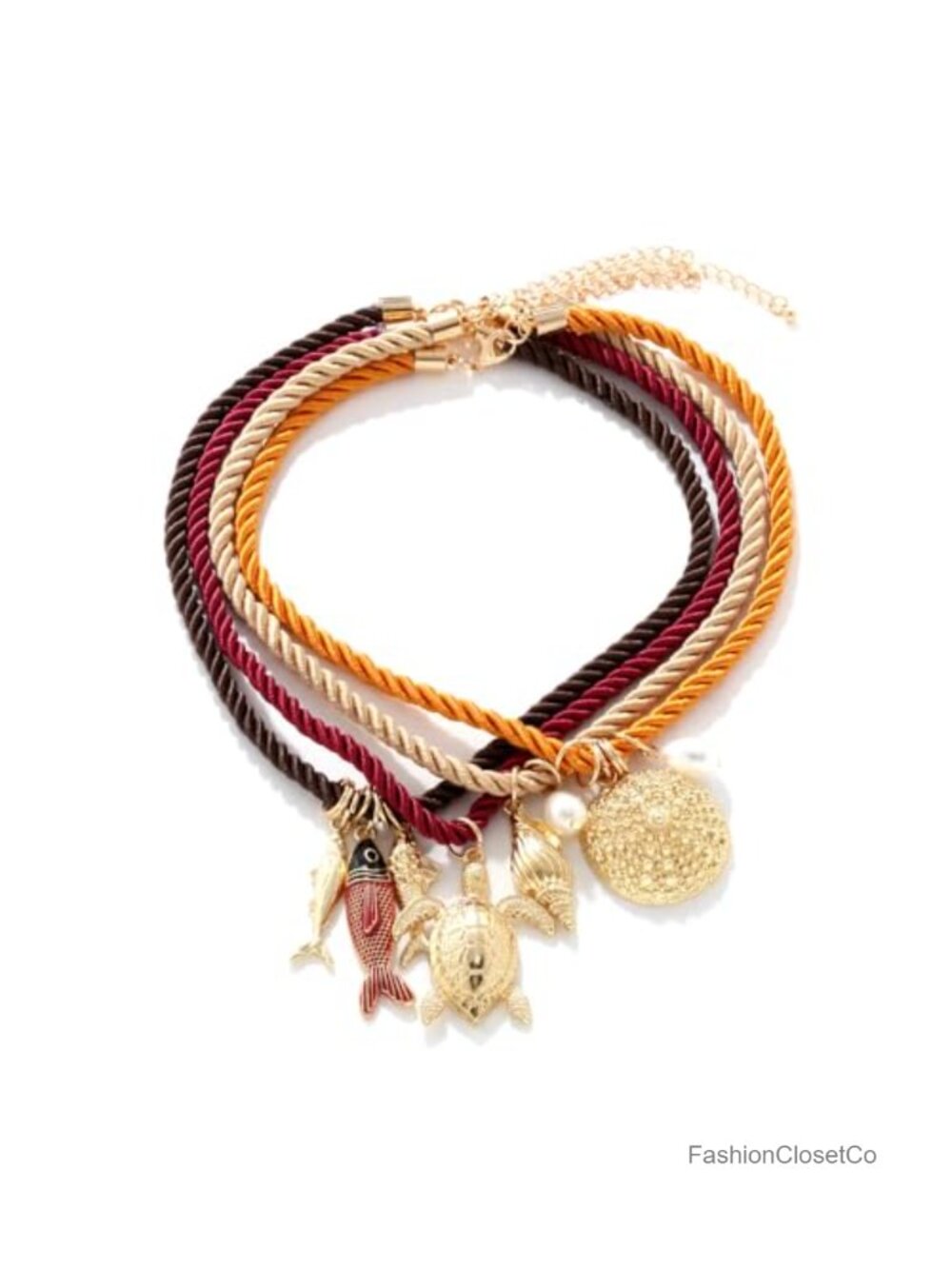 4-Layer Statement Necklace Fish Turtle Conch Pendants Boho Ocean Women